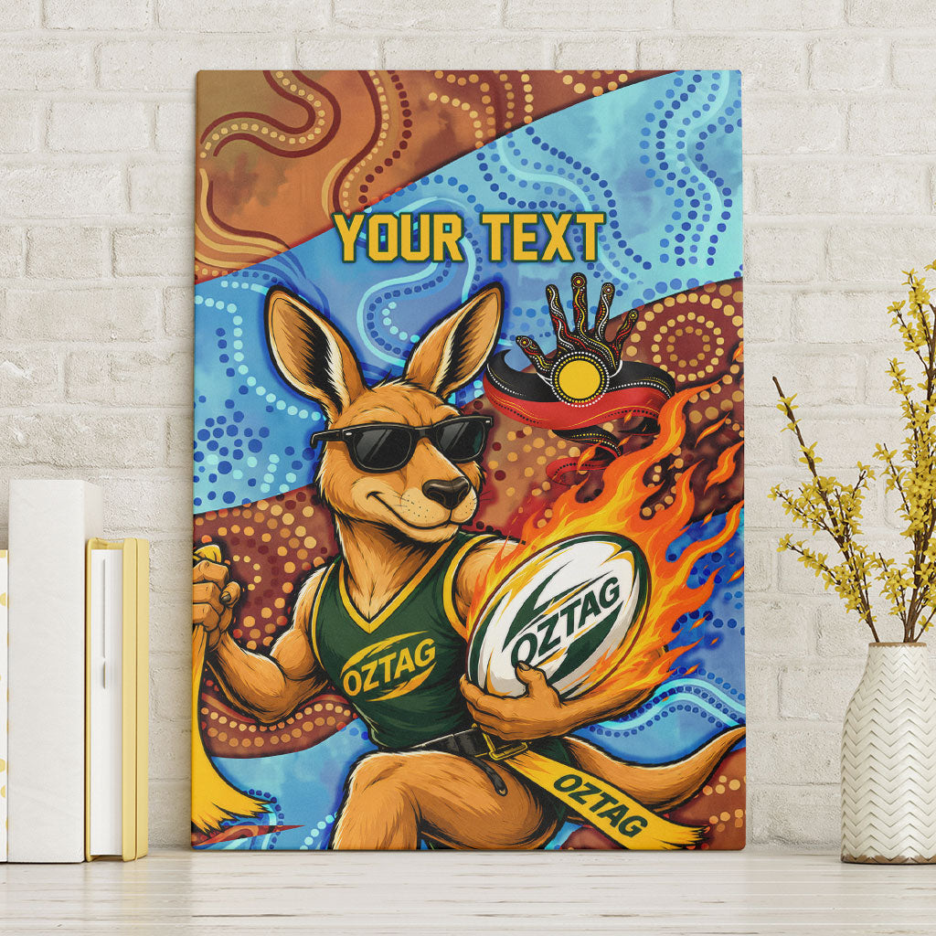 Personalised Australian Oztag Kangaroo Mascot Canvas Wall Art Indigenous Dot Art Style Aboriginal Culture