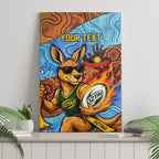 Personalised Australian Oztag Kangaroo Mascot Canvas Wall Art Indigenous Dot Art Style Aboriginal Culture