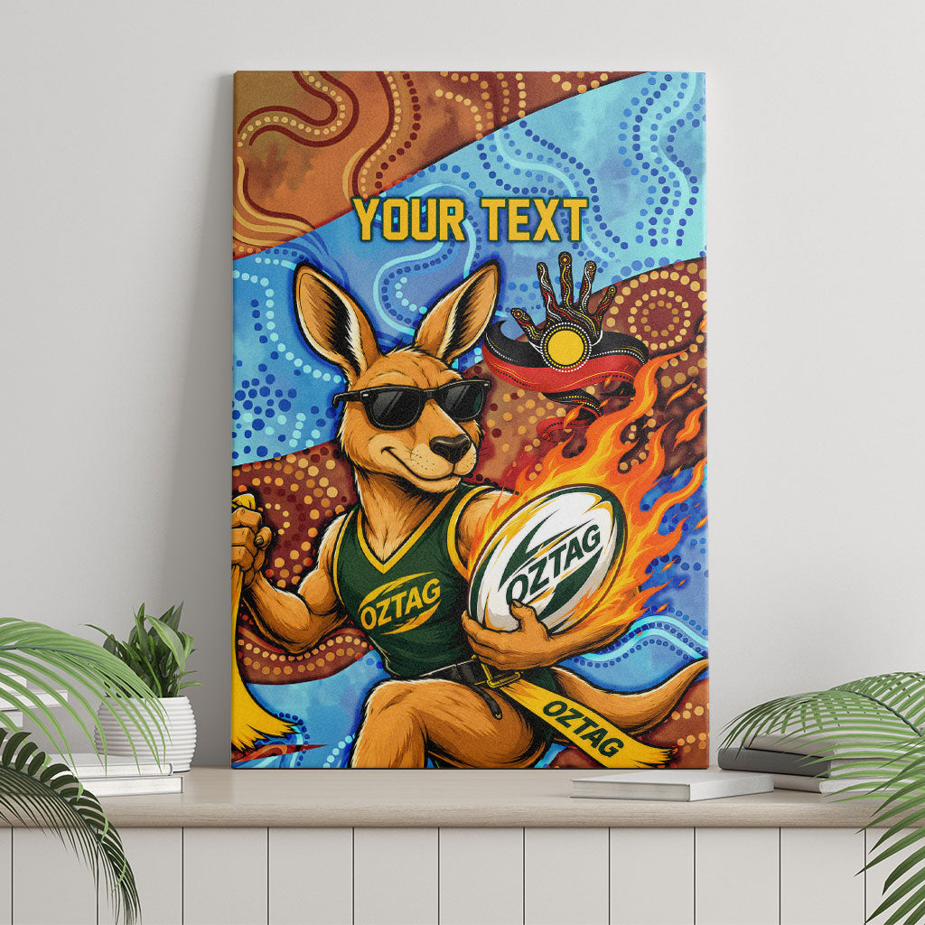 Personalised Australian Oztag Kangaroo Mascot Canvas Wall Art Indigenous Dot Art Style Aboriginal Culture