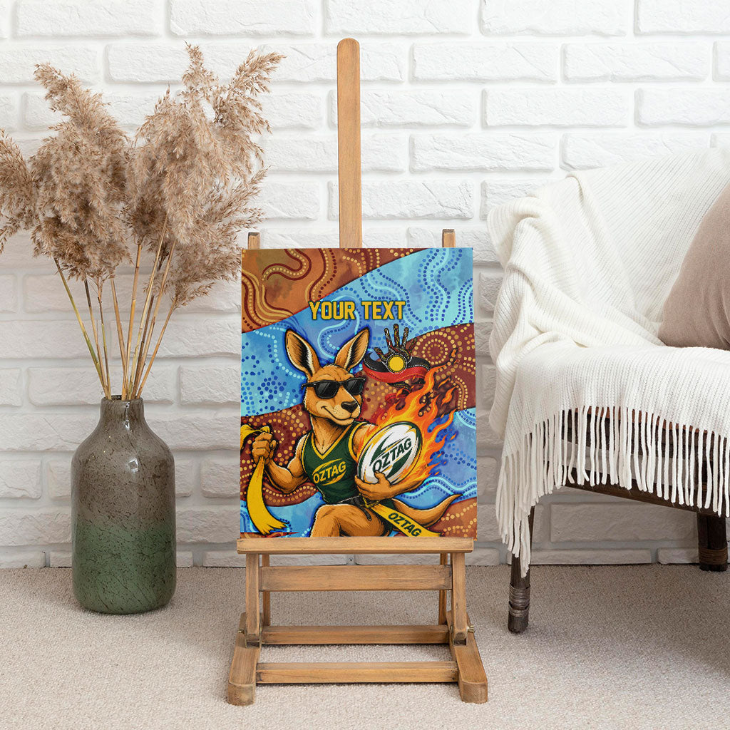 Personalised Australian Oztag Kangaroo Mascot Canvas Wall Art Indigenous Dot Art Style Aboriginal Culture