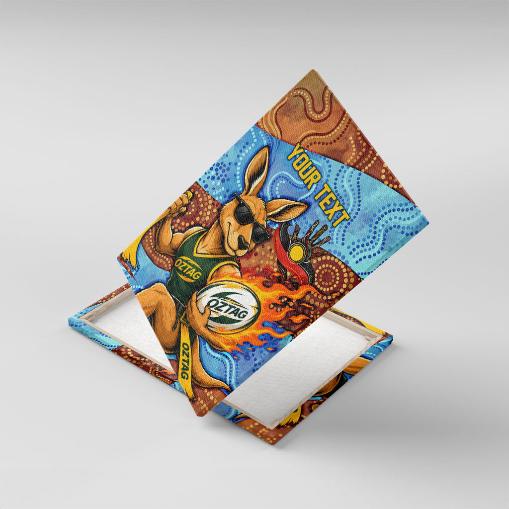 Personalised Australian Oztag Kangaroo Mascot Canvas Wall Art Indigenous Dot Art Style Aboriginal Culture
