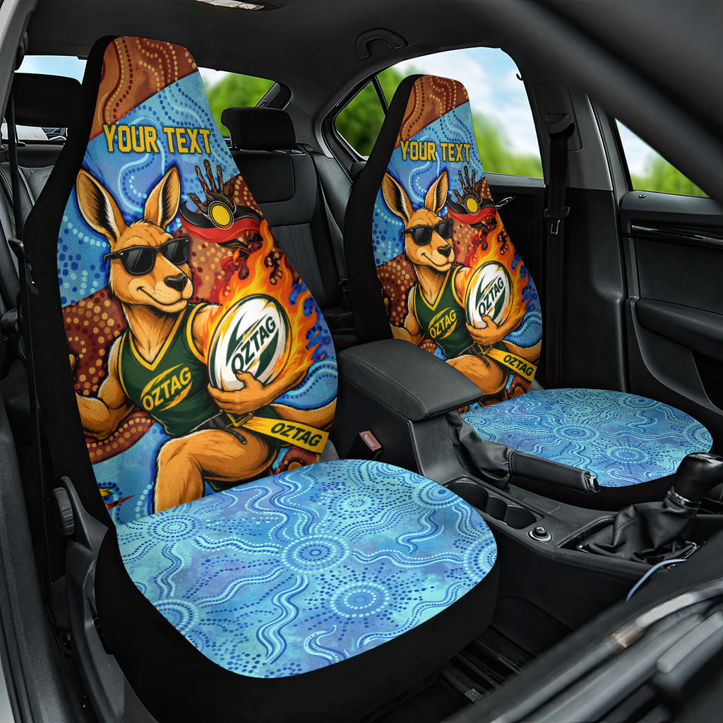 Personalised Australian Oztag Kangaroo Mascot Car Seat Cover Indigenous Dot Art Style Aboriginal Culture