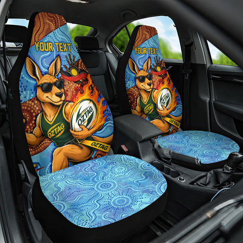 Personalised Australian Oztag Kangaroo Mascot Car Seat Cover Indigenous Dot Art Style Aboriginal Culture
