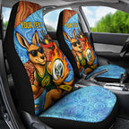 Personalised Australian Oztag Kangaroo Mascot Car Seat Cover Indigenous Dot Art Style Aboriginal Culture