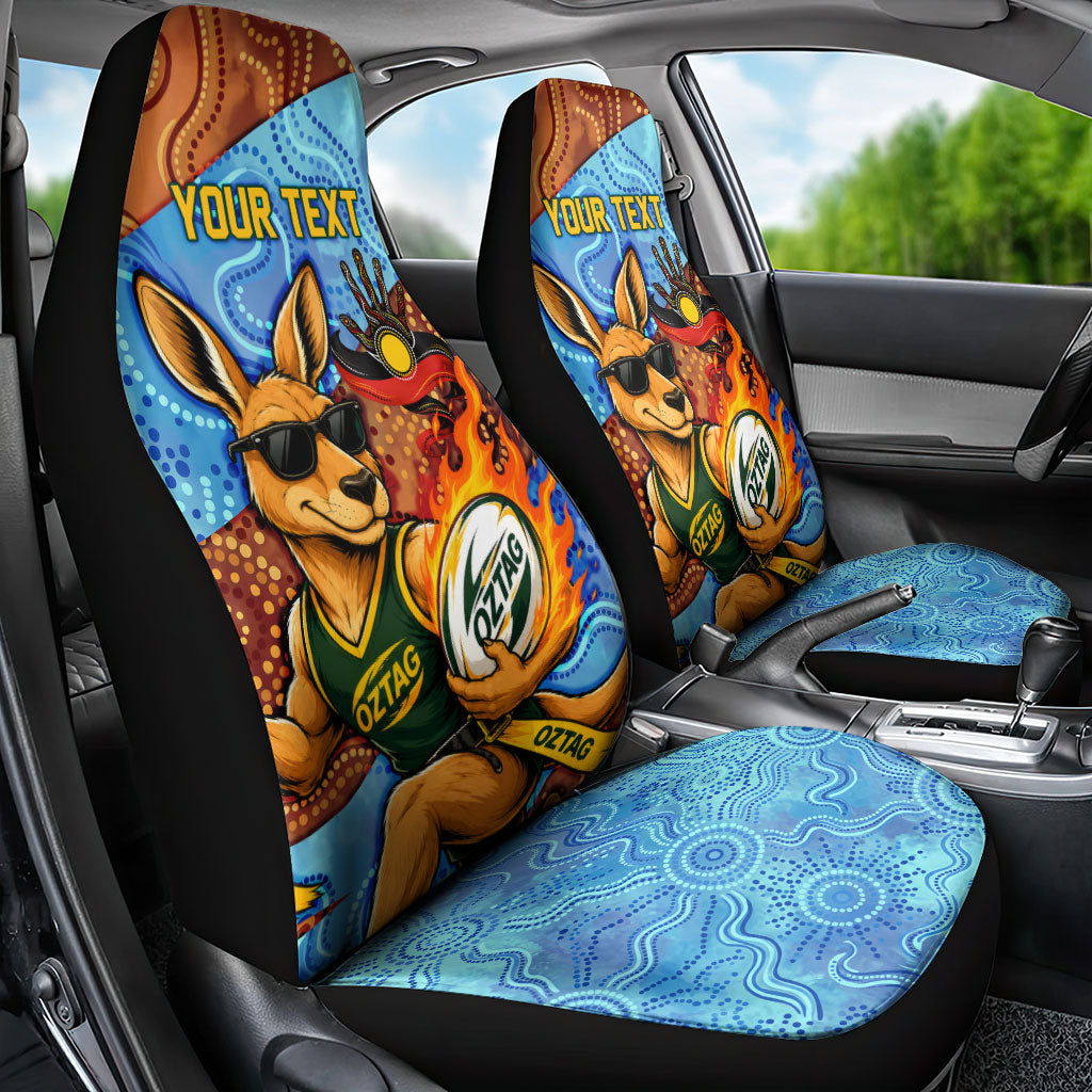 Personalised Australian Oztag Kangaroo Mascot Car Seat Cover Indigenous Dot Art Style Aboriginal Culture