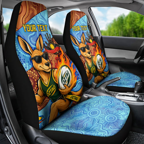 Personalised Australian Oztag Kangaroo Mascot Car Seat Cover Indigenous Dot Art Style Aboriginal Culture