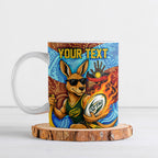 Personalised Australian Oztag Kangaroo Mascot Ceramic Mug Indigenous Dot Art Style Aboriginal Culture