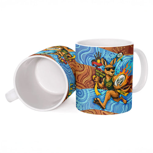 Personalised Australian Oztag Kangaroo Mascot Ceramic Mug Indigenous Dot Art Style Aboriginal Culture
