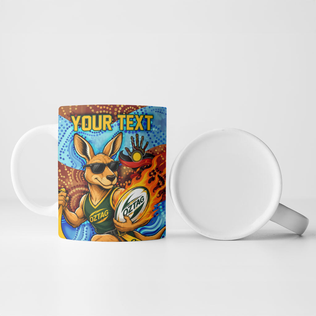 Personalised Australian Oztag Kangaroo Mascot Ceramic Mug Indigenous Dot Art Style Aboriginal Culture
