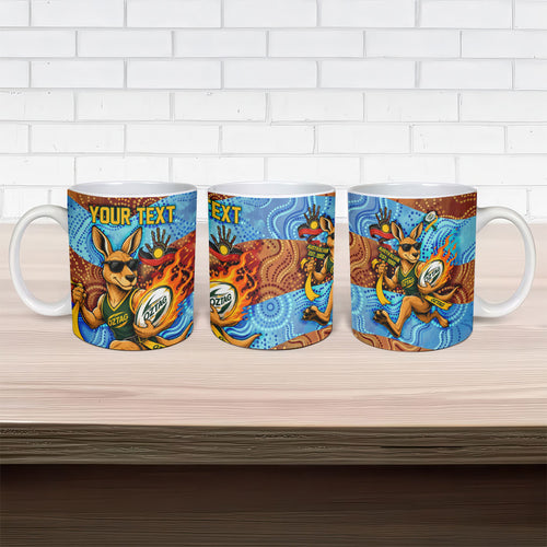 Personalised Australian Oztag Kangaroo Mascot Ceramic Mug Indigenous Dot Art Style Aboriginal Culture