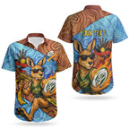 Personalised Australian Oztag Kangaroo Mascot Couples Matching Mermaid Dress and Hawaiian Shirt Indigenous Dot Art Style Aboriginal Culture