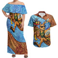 Personalised Australian Oztag Kangaroo Mascot Couples Matching Off Shoulder Maxi Dress and Hawaiian Shirt Indigenous Dot Art Style Aboriginal Culture