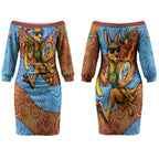 Personalised Australian Oztag Kangaroo Mascot Couples Matching Off The Shoulder Long Sleeve Dress and Hawaiian Shirt Indigenous Dot Art Style Aboriginal Culture