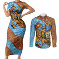 Personalised Australian Oztag Kangaroo Mascot Couples Matching Short Sleeve Bodycon Dress and Long Sleeve Button Shirt Indigenous Dot Art Style Aboriginal Culture