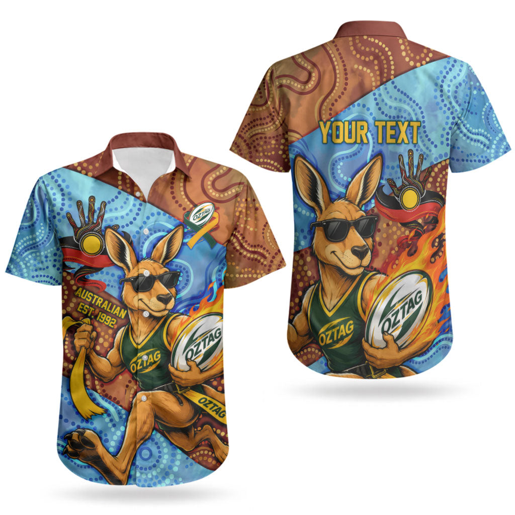 Personalised Australian Oztag Kangaroo Mascot Couples Matching Tank Maxi Dress and Hawaiian Shirt Indigenous Dot Art Style Aboriginal Culture