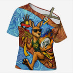 Personalised Australian Oztag Kangaroo Mascot Cross Shoulder Shirt Indigenous Dot Art Style Aboriginal Culture