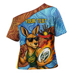Personalised Australian Oztag Kangaroo Mascot Cross Shoulder Shirt Indigenous Dot Art Style Aboriginal Culture