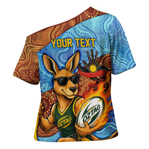 Personalised Australian Oztag Kangaroo Mascot Cross Shoulder Shirt Indigenous Dot Art Style Aboriginal Culture