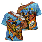 Personalised Australian Oztag Kangaroo Mascot Cross Shoulder Shirt Indigenous Dot Art Style Aboriginal Culture