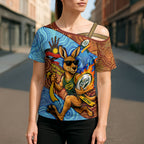Personalised Australian Oztag Kangaroo Mascot Cross Shoulder Shirt Indigenous Dot Art Style Aboriginal Culture