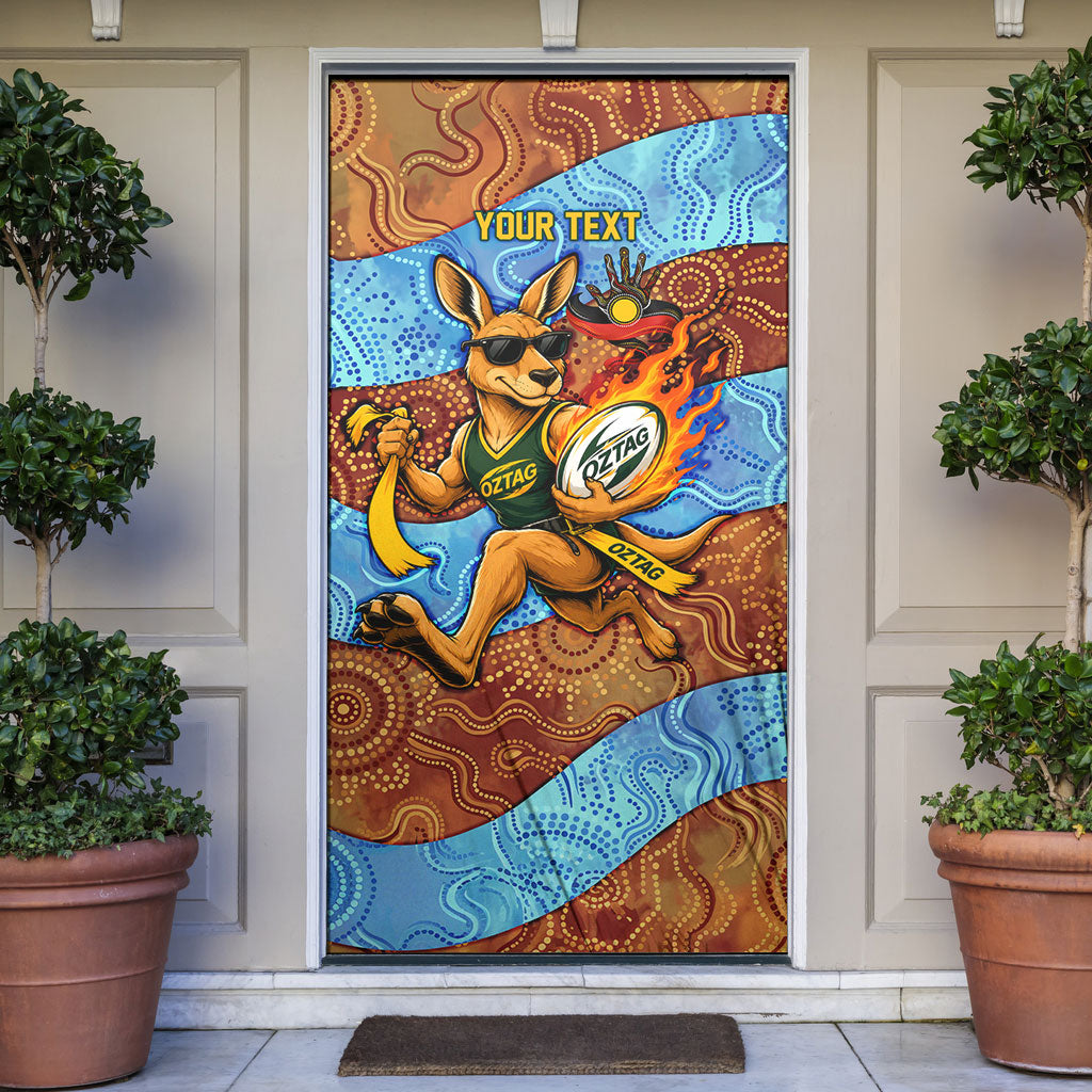 Personalised Australian Oztag Kangaroo Mascot Door Cover Indigenous Dot Art Style Aboriginal Culture