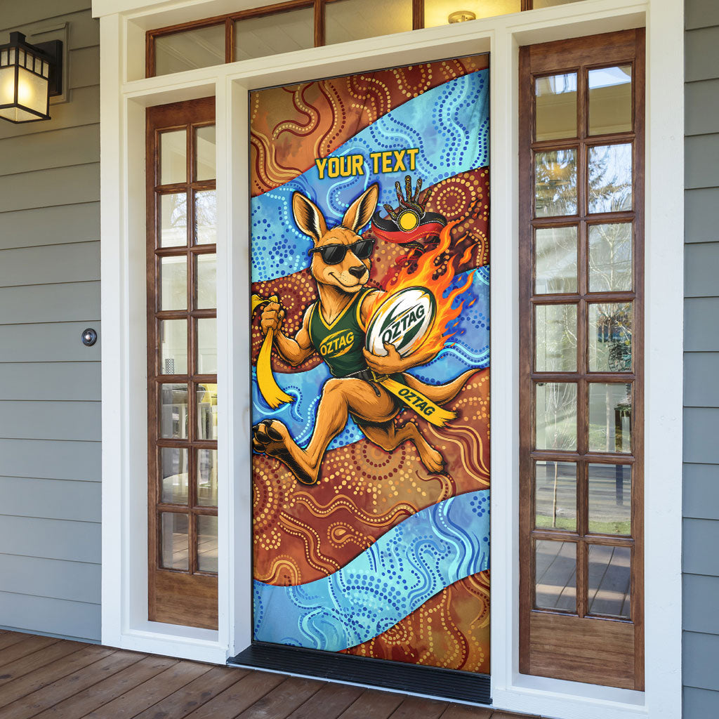 Personalised Australian Oztag Kangaroo Mascot Door Cover Indigenous Dot Art Style Aboriginal Culture
