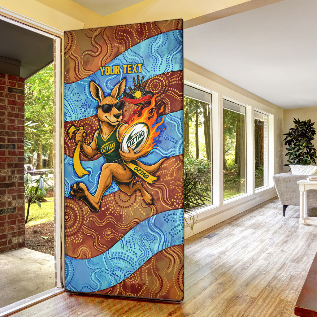Personalised Australian Oztag Kangaroo Mascot Door Cover Indigenous Dot Art Style Aboriginal Culture