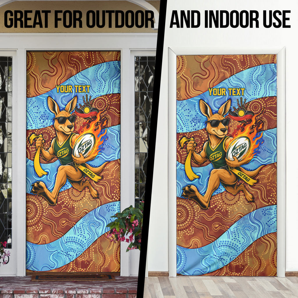 Personalised Australian Oztag Kangaroo Mascot Door Cover Indigenous Dot Art Style Aboriginal Culture