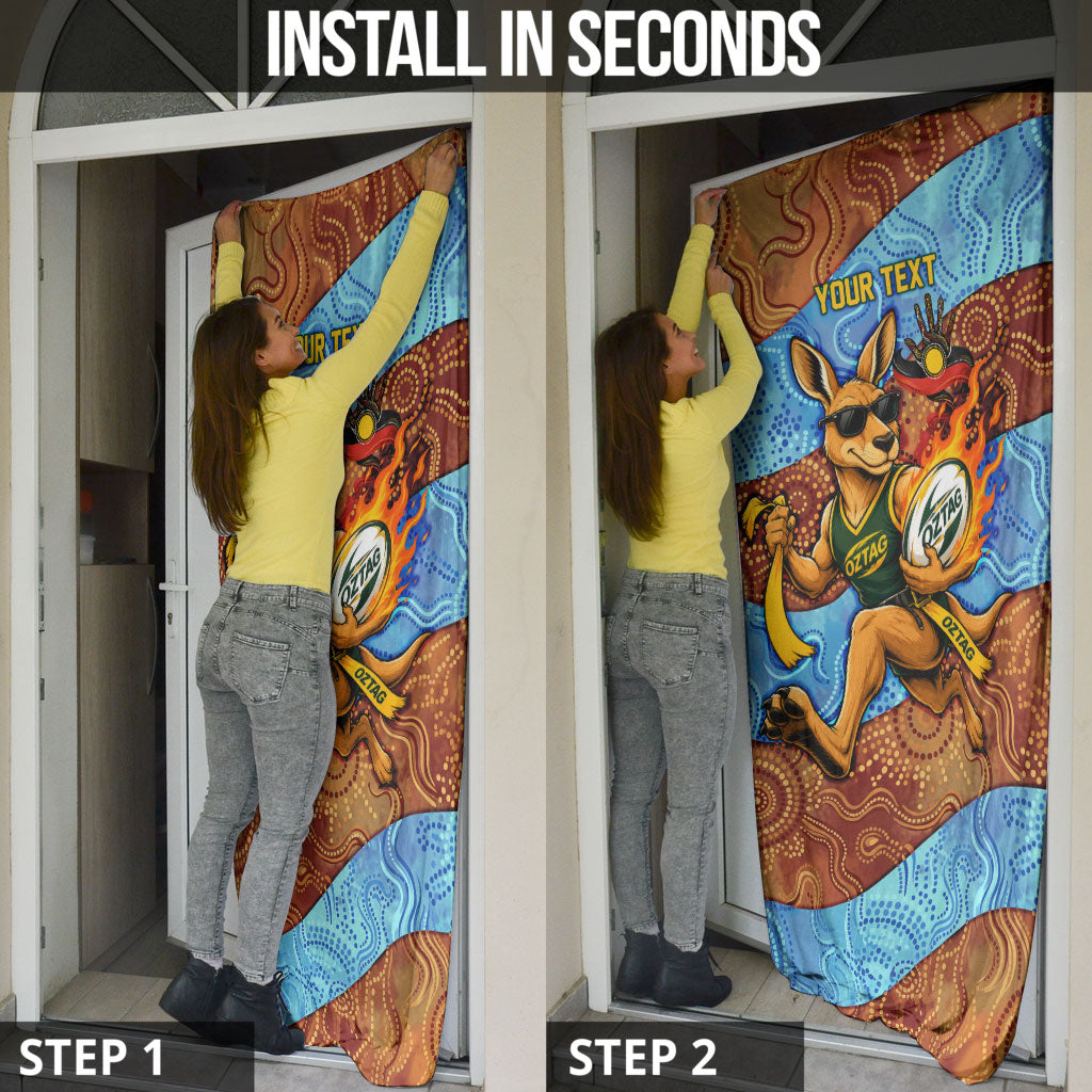 Personalised Australian Oztag Kangaroo Mascot Door Cover Indigenous Dot Art Style Aboriginal Culture