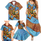 Personalised Australian Oztag Kangaroo Mascot Family Matching Summer Maxi Dress and Hawaiian Shirt Indigenous Dot Art Style Aboriginal Culture