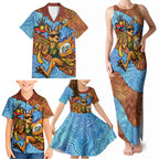 Personalised Australian Oztag Kangaroo Mascot Family Matching Tank Maxi Dress and Hawaiian Shirt Indigenous Dot Art Style Aboriginal Culture