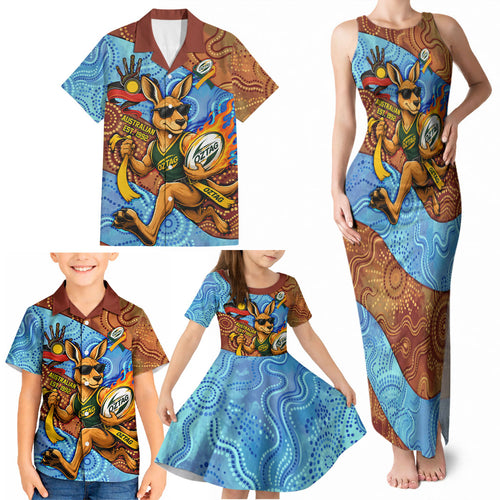 Personalised Australian Oztag Kangaroo Mascot Family Matching Tank Maxi Dress and Hawaiian Shirt Indigenous Dot Art Style Aboriginal Culture