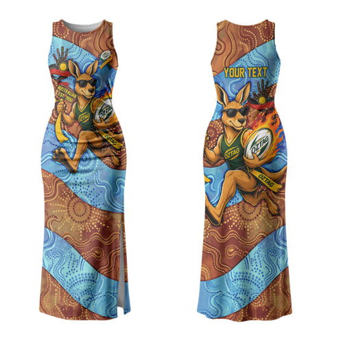 Personalised Australian Oztag Kangaroo Mascot Family Matching Tank Maxi Dress and Hawaiian Shirt Indigenous Dot Art Style Aboriginal Culture