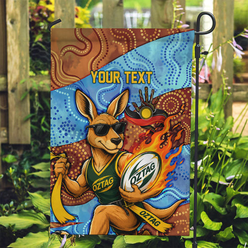Personalised Australian Oztag Kangaroo Mascot Garden Flag Indigenous Dot Art Style Aboriginal Culture