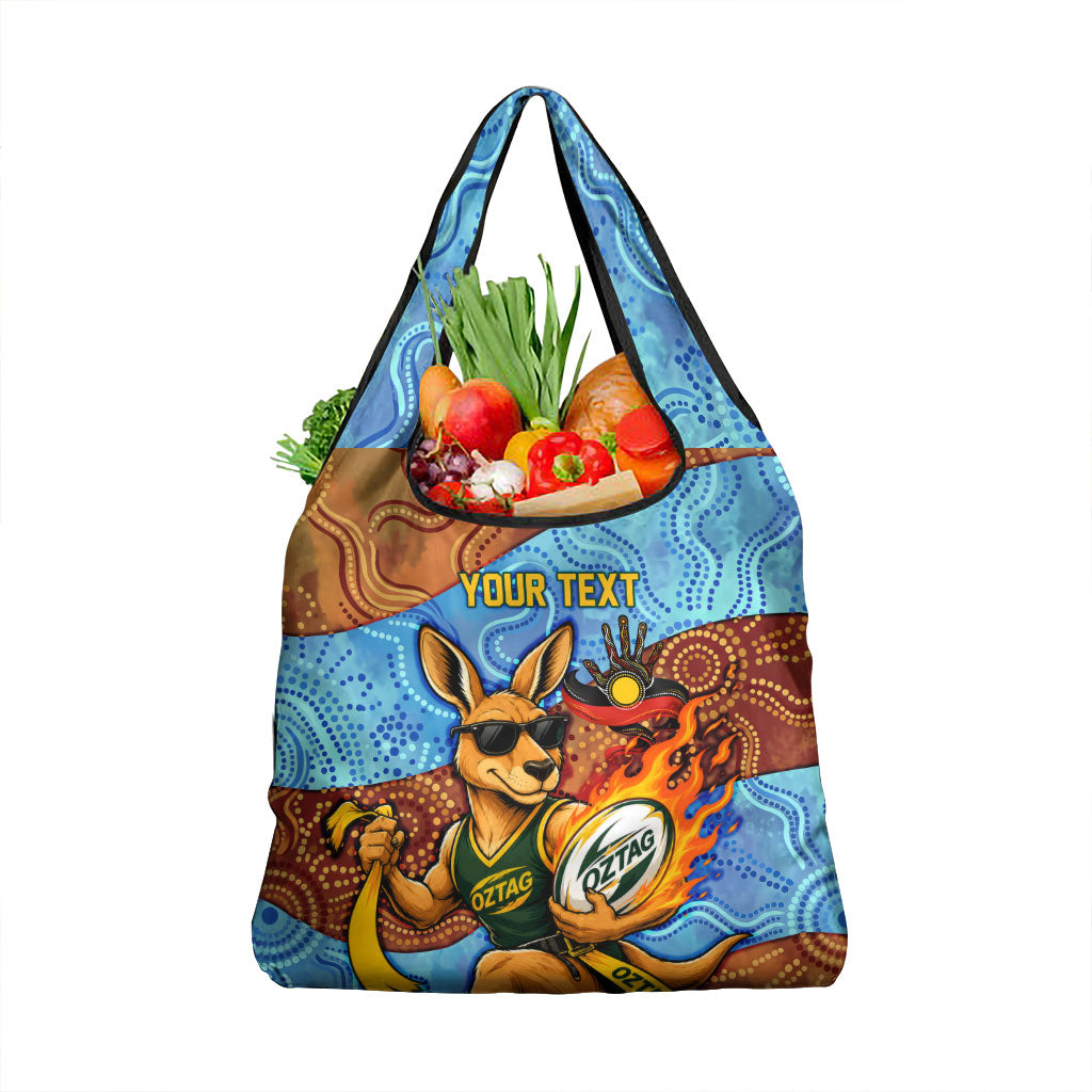 Personalised Australian Oztag Kangaroo Mascot Grocery Bag Indigenous Dot Art Style Aboriginal Culture