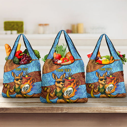 Personalised Australian Oztag Kangaroo Mascot Grocery Bag Indigenous Dot Art Style Aboriginal Culture