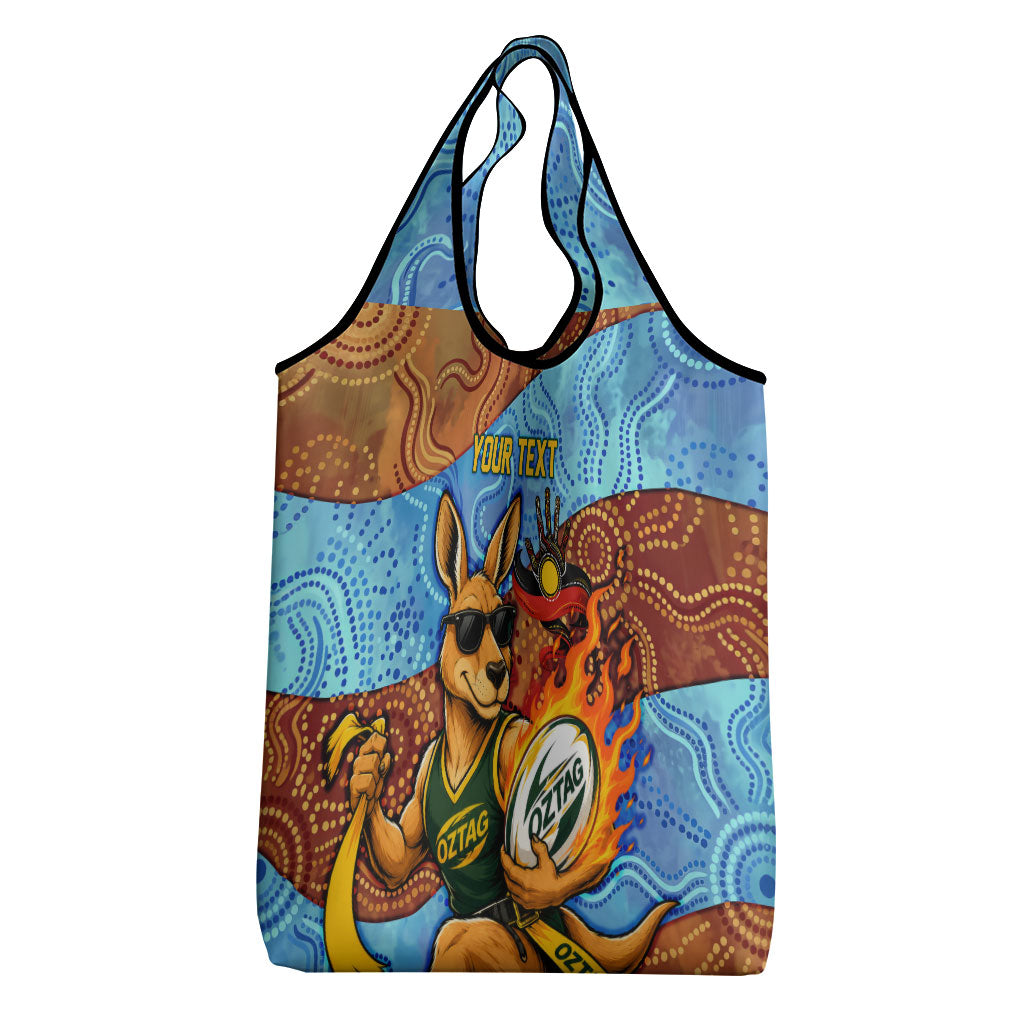 Personalised Australian Oztag Kangaroo Mascot Grocery Bag Indigenous Dot Art Style Aboriginal Culture