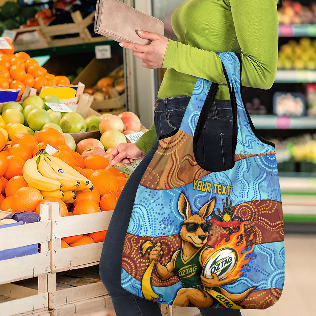 Personalised Australian Oztag Kangaroo Mascot Grocery Bag Indigenous Dot Art Style Aboriginal Culture