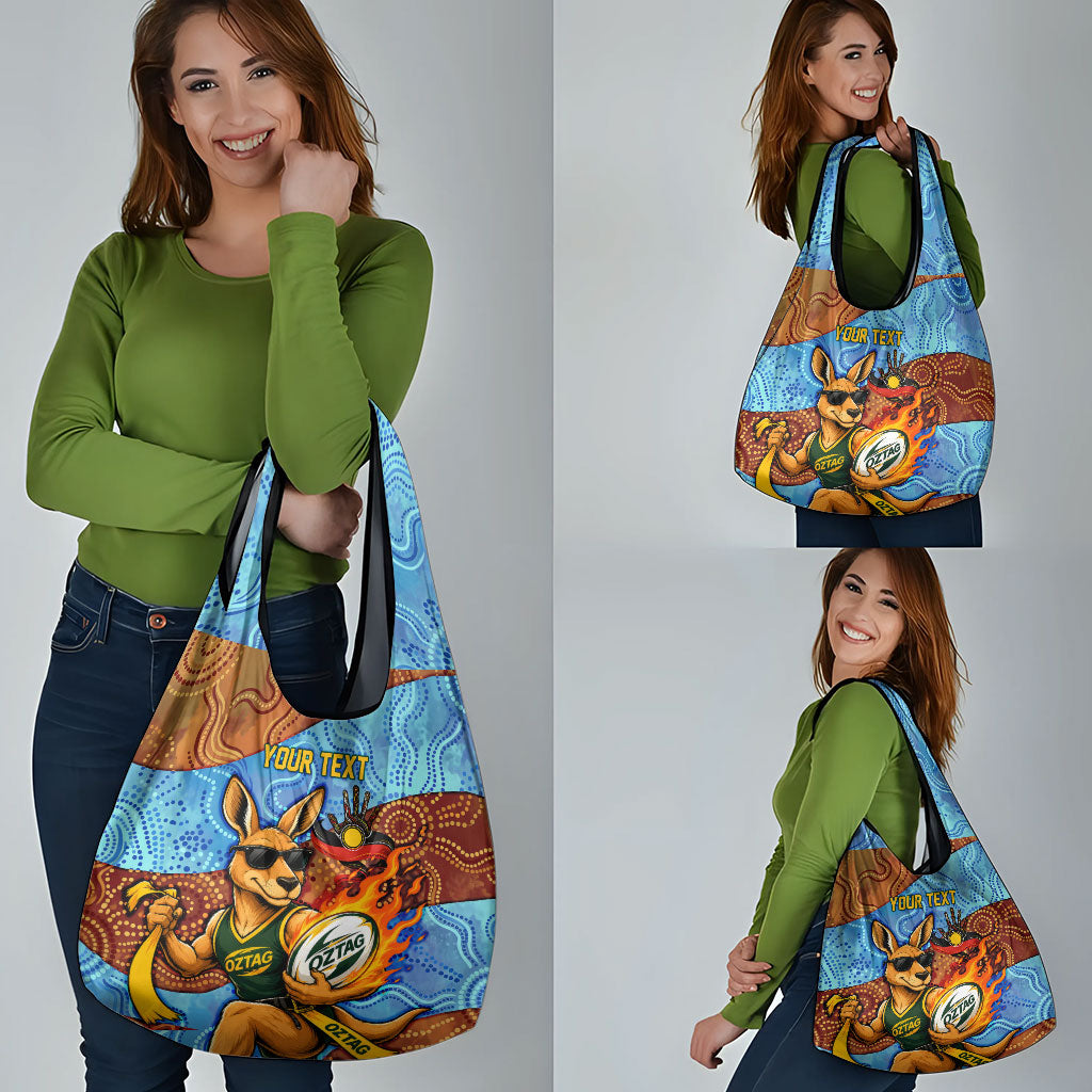 Personalised Australian Oztag Kangaroo Mascot Grocery Bag Indigenous Dot Art Style Aboriginal Culture