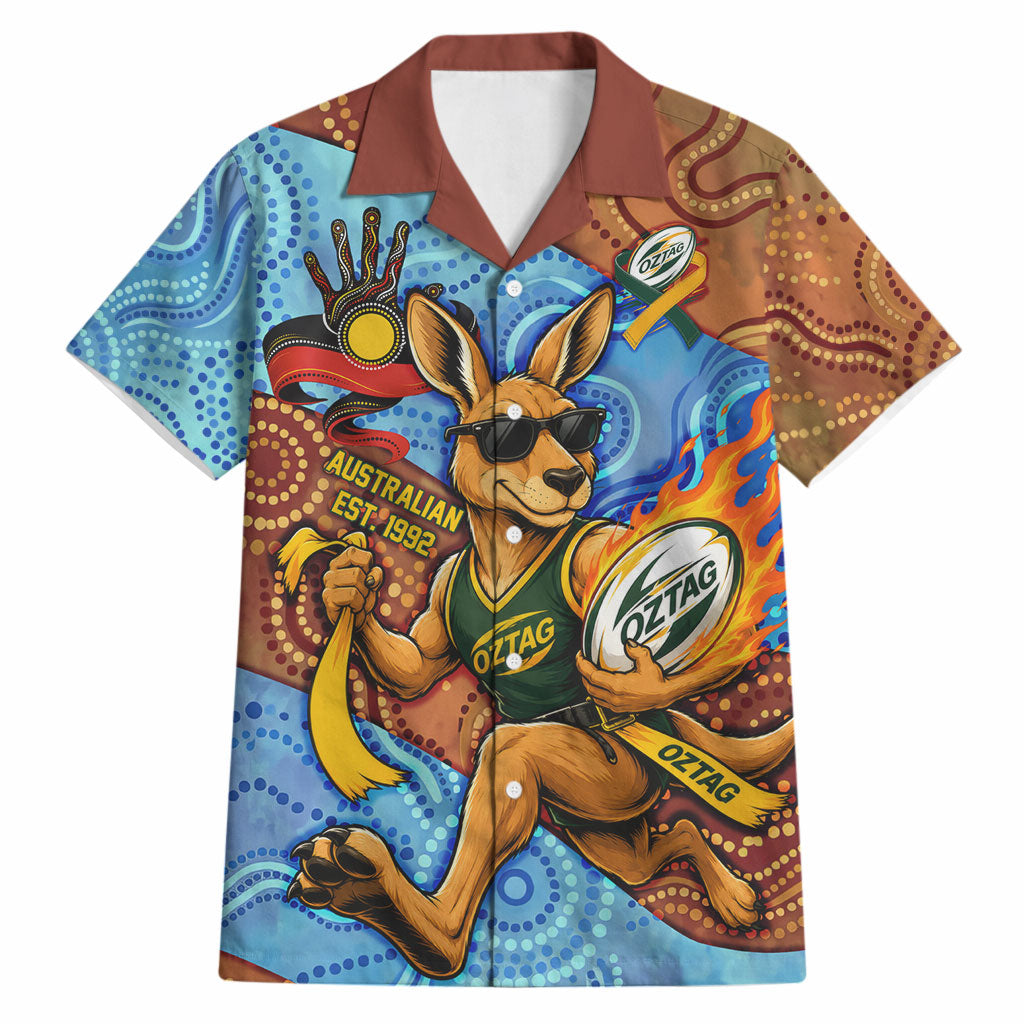 Personalised Australian Oztag Kangaroo Mascot Hawaiian Shirt Indigenous Dot Art Style Aboriginal Culture
