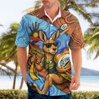Personalised Australian Oztag Kangaroo Mascot Hawaiian Shirt Indigenous Dot Art Style Aboriginal Culture