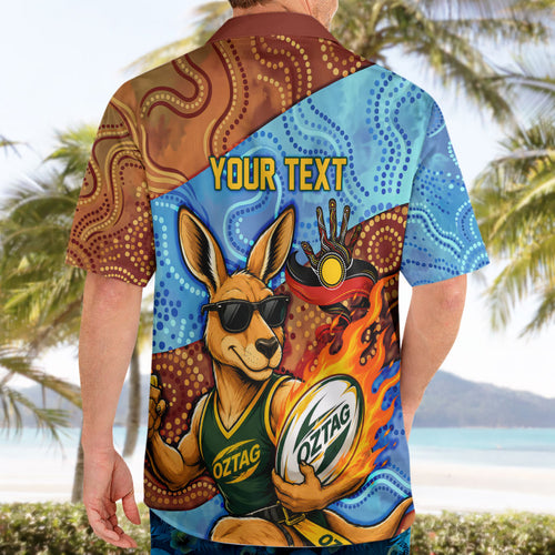 Personalised Australian Oztag Kangaroo Mascot Hawaiian Shirt Indigenous Dot Art Style Aboriginal Culture