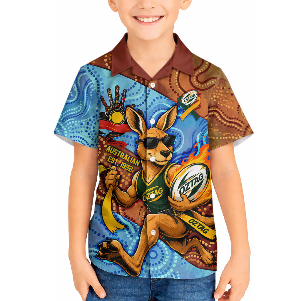 Personalised Australian Oztag Kangaroo Mascot Hawaiian Shirt Indigenous Dot Art Style Aboriginal Culture