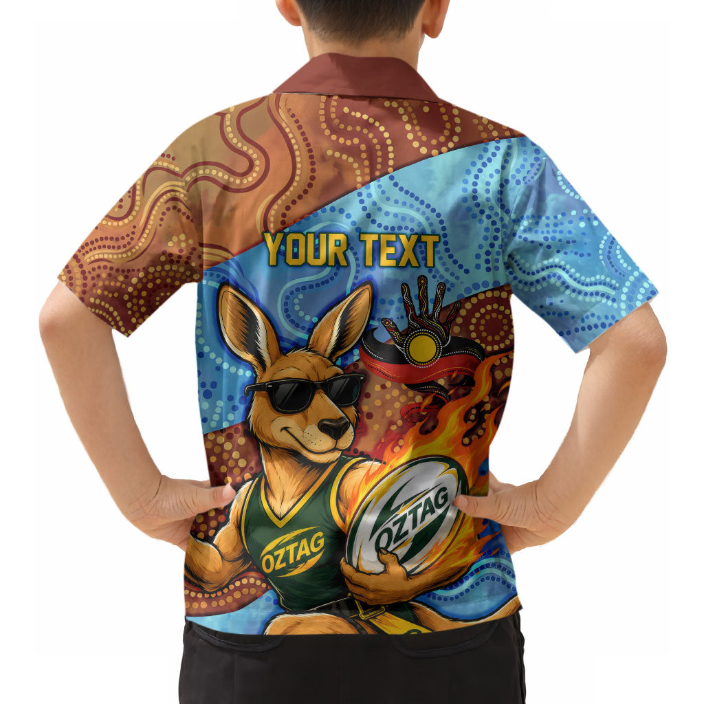 Personalised Australian Oztag Kangaroo Mascot Hawaiian Shirt Indigenous Dot Art Style Aboriginal Culture