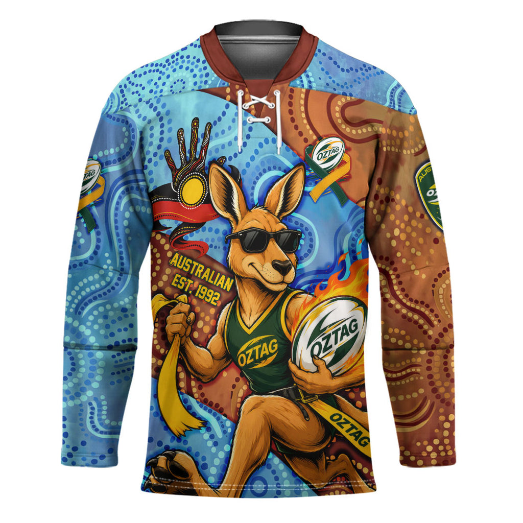 Personalised Australian Oztag Kangaroo Mascot Hockey Jersey Indigenous Dot Art Style Aboriginal Culture