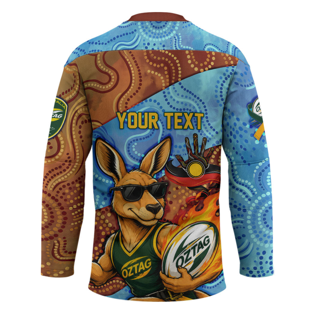 Personalised Australian Oztag Kangaroo Mascot Hockey Jersey Indigenous Dot Art Style Aboriginal Culture