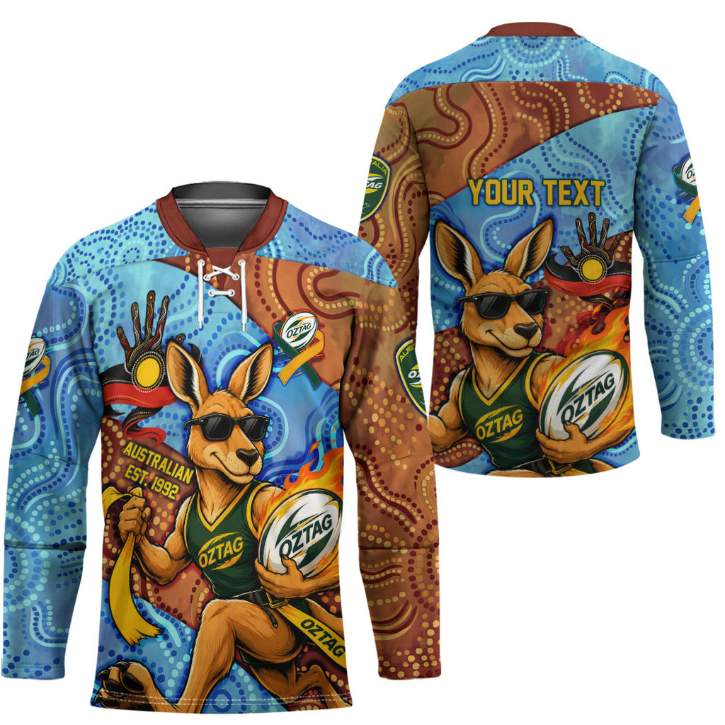 Personalised Australian Oztag Kangaroo Mascot Hockey Jersey Indigenous Dot Art Style Aboriginal Culture