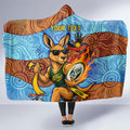 Personalised Australian Oztag Kangaroo Mascot Hooded Blanket Indigenous Dot Art Style Aboriginal Culture