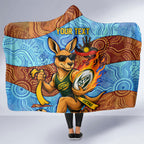 Personalised Australian Oztag Kangaroo Mascot Hooded Blanket Indigenous Dot Art Style Aboriginal Culture
