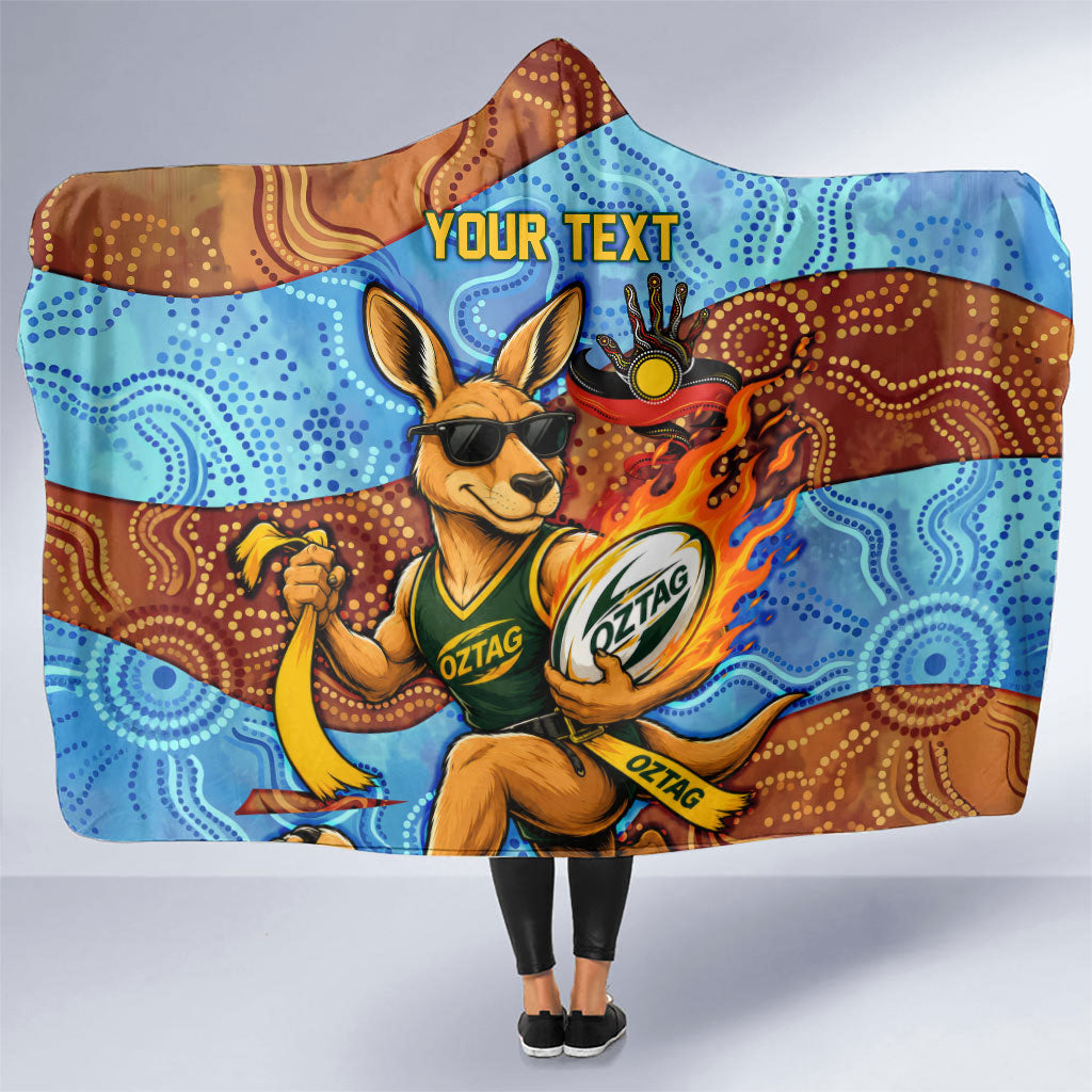 Personalised Australian Oztag Kangaroo Mascot Hooded Blanket Indigenous Dot Art Style Aboriginal Culture
